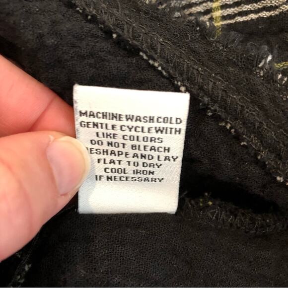 Habitat black white plaid gauze cotton raw hem button tunic top size Large - Picture 11 of 16